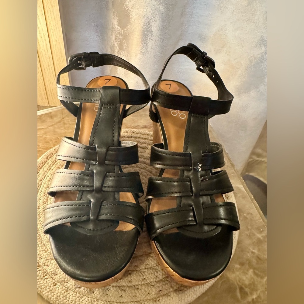 Franco Sarto Black Leather Sandals